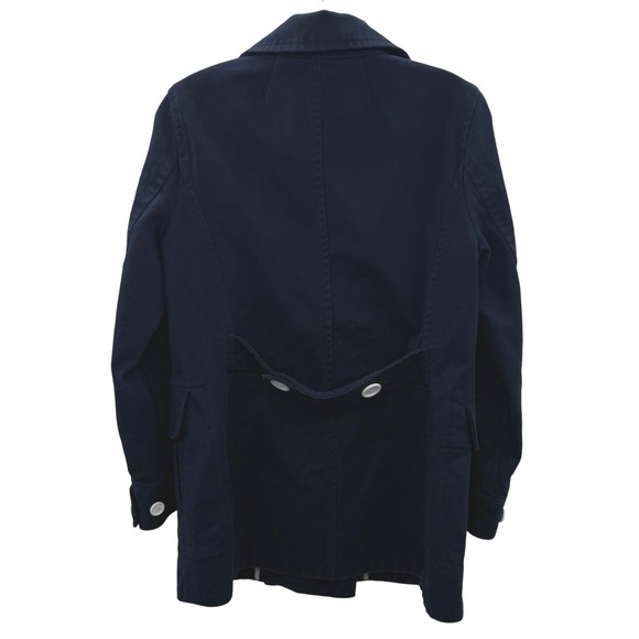 J.Crew Navy Cotton Twill Nautical Pea Coat Jacket Double Breasted Size 2 Pockets - Picture 3 of 13